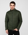 Shop Forest Green Plain Puffer Jacket-Front