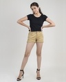 Shop Women Beige Solid Regular Fit Shorts-Front