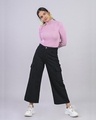 Shop Women Black Solid Wide Leg Casual Pants-Front