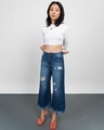 Shop Women Blue Solid Flared Jeans-Front