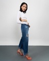 Shop Women Blue Solid Flared Jeans-Full
