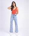 Shop Women Blue Solid Flared Jeans-Front