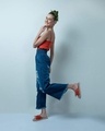 Shop Women Blue Solid Flared Jeans-Design