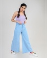 Shop Women Blue Solid Wide Leg Jeans-Front