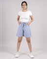 Shop Women Blue Striped Relaxed Fit Shorts-Front
