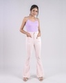 Shop Women Pink Solid Flared Jeans-Front