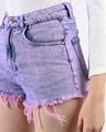Shop Women Purple Washed Relaxed Fit Shorts-Full