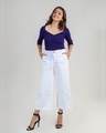 Shop Women White Solid Loose Comfort Fit Casual Pants-Front