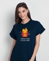 Shop Fries And Vibes Boyfriend T-Shirt Navy Blue-Front