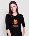 Shop Fries And Vibes Round Neck 3/4th Sleeve T-Shirt Black-Full