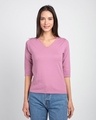 Shop Frosty Pink 3/4 V Neck T-Shirt-Front