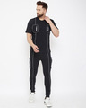 Shop Black Chest Pocket Reflective Piping T-Shirt And Joggers Combo Suit-Front