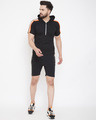 Shop Black Neon Orange Reflective Hooded T-Shirt And Shorts Combo Suit-Front