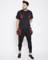 Shop Black Plaid Chest Pocket T-Shirt And Cargo Joggers Combo Suit-Front