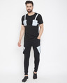 Shop Black Reflective Chest Pocket Taped T-Shirt And Cargo Joggers Combo Suit-Front