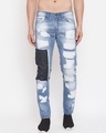 Shop Blue Heavy Distressed Patched Straight Fit Denim-Front