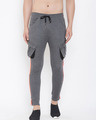 Shop Charcoal Cargo Neon Orange Taped Joggers-Front