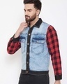 Shop Denim Jacket With Checkered Flanel Sleeves-Design