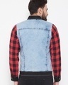 Shop Denim Jacket With Checkered Flanel Sleeves