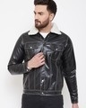 Shop Fur Collar Faux Leather Jacket-Front
