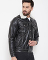 Shop Fur Collar Faux Leather Jacket-Full