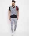 Shop Grey Plaid Radioactive Tape Gillet And Trackpants Combo Set-Front