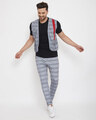 Shop Grey Plaid Radioactive Tape Gillet And Trackpants Combo Set-Full