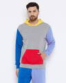 Shop Men's Grey Colourblocked Oversized Fit Hoodie-Front