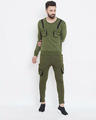 Shop Olive Taped Sweatshirt & Cargo Joggers Combo Suit-Front
