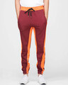 Shop Wine Contrast Zipped Joggers-Front