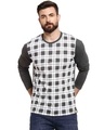 Shop Full Sleeve Checkered Printed Men's Round White T-Shirt-Front