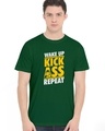 Shop Men's Green Wake Up Kick Typographic T Shirt-Front