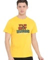 Shop Men's Yellow Shit Happens Typographic T Shirt-Front
