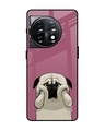 Shop Funny Pug Face Premium Glass Case for OnePlus 11 5G (Shock Proof, Scratch Resistant)-Front