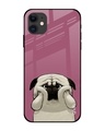 Shop Funny Pug Face Printed Premium Glass Cover For iPhone 12 (Impact Resistant, Matte Finish)-Front