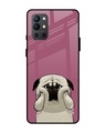 Shop Funny Pug Face Printed Premium Glass Cover For OnePlus 9R (Impact Resistant, Matte Finish)-Front