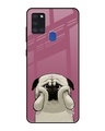 Shop Funny Pug Face Printed Premium Glass Cover For Samsung Galaxy A21s(Impact Resistant, Matte Finish)-Front