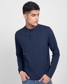 Shop Galaxy Blue Full Sleeve Henley T-Shirt-Front