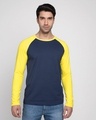 Shop Galaxy Blue-Pineapple Yellow Full Sleeve Raglan T-Shirt-Front