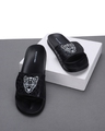 Shop Women's Black Geo Leopard Printed Velcro Sliders-Front