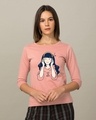 Shop Girl Lost In Music Round Neck 3/4th Sleeve T-Shirt-Front