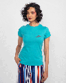 Shop Glitch Mickey Half Sleeve Printed T-Shirt Tropical blue (DL)-Front