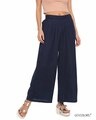Shop Go Colors Navy Solid Linen Palazzo-Front