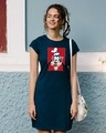 Shop Goofy Poster Cap Sleeve Printed T-Shirt Dress Navy Blue (DL)-Front