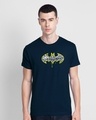 Shop Grafitti Batman Logo Half Sleeve T-Shirt Navy Blue (BML)-Front