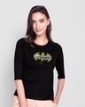 Shop Grafitti Batman Logo Round Neck 3/4 Sleeve T-Shirt Black (BML)-Front