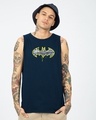 Shop Grafitti Batman Logo Round Neck Vest Navy Blue (BML)-Front