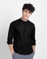 Shop Greece Black Mandarin Collar Shirt-Front