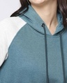 Shop Green Melange Contrast Sleeve Hoodie Sweatshirt-Full