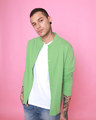 Shop Greenery Buttoned Bomber Jacket-Front